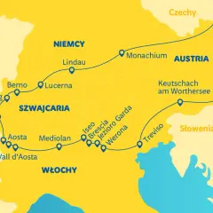Mapa Europy z trasą przez Szwajcarię, Włochy, Austrię. Gdzie jest najtańsze złoto w Europie? Sprawdź trasę!