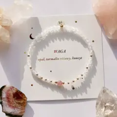 Bransoletka z kamieni naturalnych dla Wagi: opal, turmalin różowy, kunzyt. Idealny kamień zodiakalny.