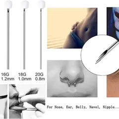 Igły do piercingu: 12G (2mm), 14G (1.6mm), 16G (1.2mm), 18G (1.0mm), 20G (0.8mm). Jaki wenflon do nostrila? Zobacz przykłady piercingu nosa, uszu, języka.