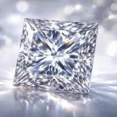 Kwadratowy szlif princessa, lśniący blaskiem, odbija światło, tworząc magiczne refleksy.