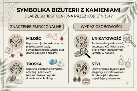 Symbolika biżuterii z kamieniami: miłość, troska, unikatowość i styl. Różne rodzaje kamieni naturalnych podkreślają emocje i osobowość.