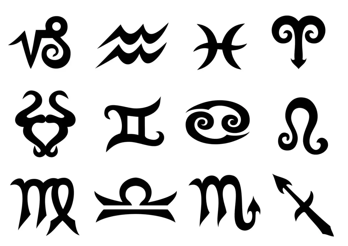 Czarny howlit znak zodiaku w układzie 3x4.