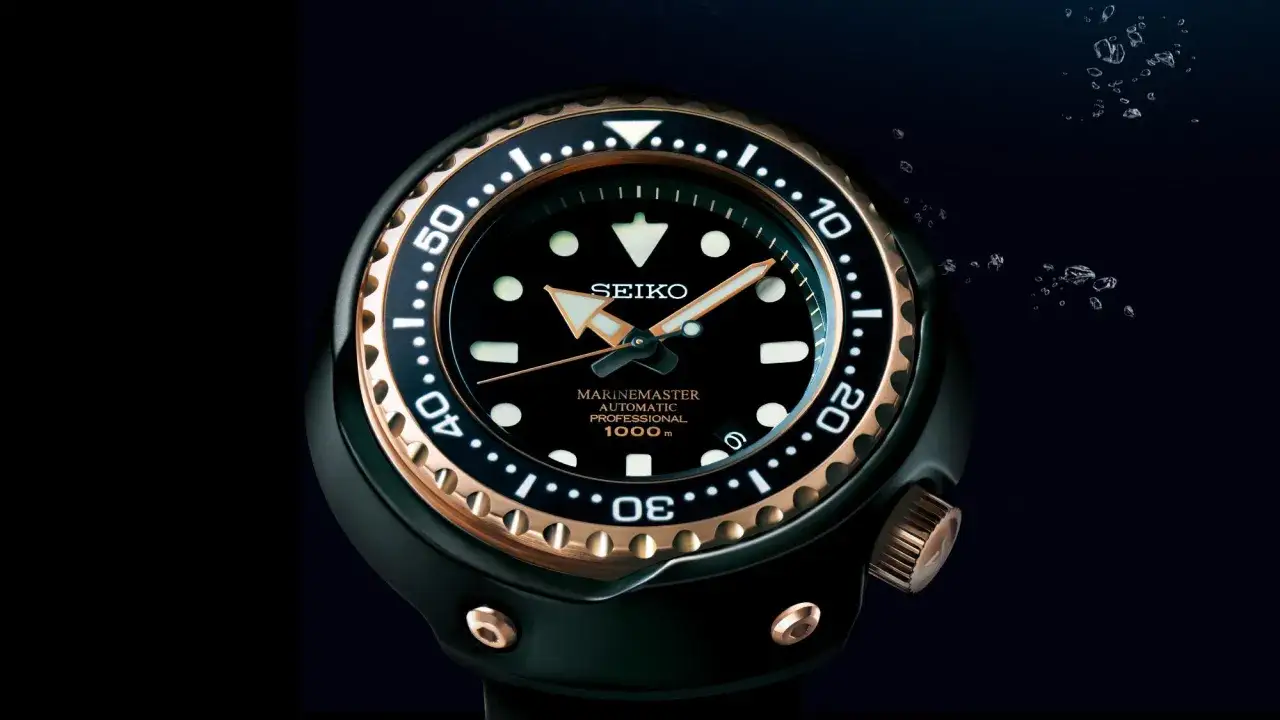 Zegarek Seiko Marinemaster z wodoszczelnością 1000m, gotowy na każde podwodne wyzwanie.
