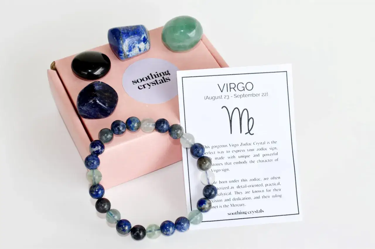 Bransoleta z kamieni dla Panny, idealna panna kamień zodiakalny. Zestaw zawiera też kamienie: lapis lazuli, obsydian, awenturyn.