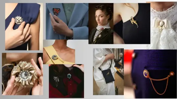 Inspiracje, jak nosić broszkę: od motyla na płaszczu po eleganckie ozdoby na sukienkach i marynarkach.
