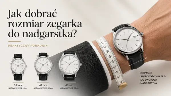 Poradnik: jak dobrać rozmiar zegarka do nadgarstka. Trzy modele zegarków o kopertach 38 mm, 42 mm i 46 mm.